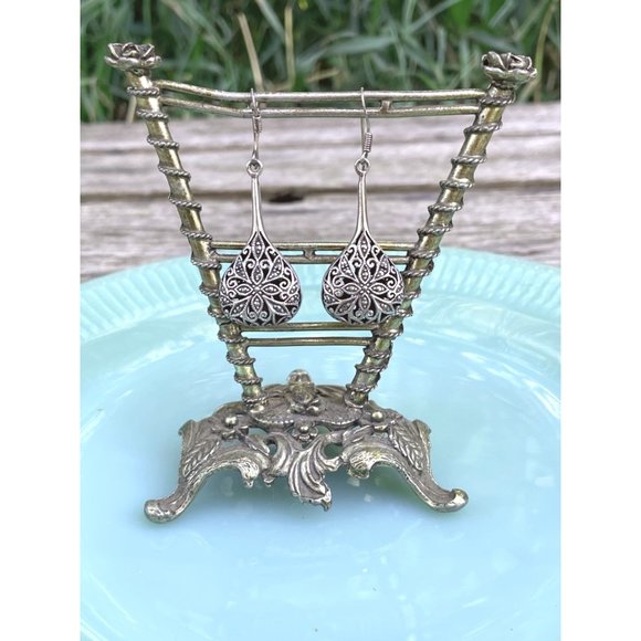 Vintage 925 Sliver Marcasite Tear Drop Dangle Earrings - Picture 14 of 14